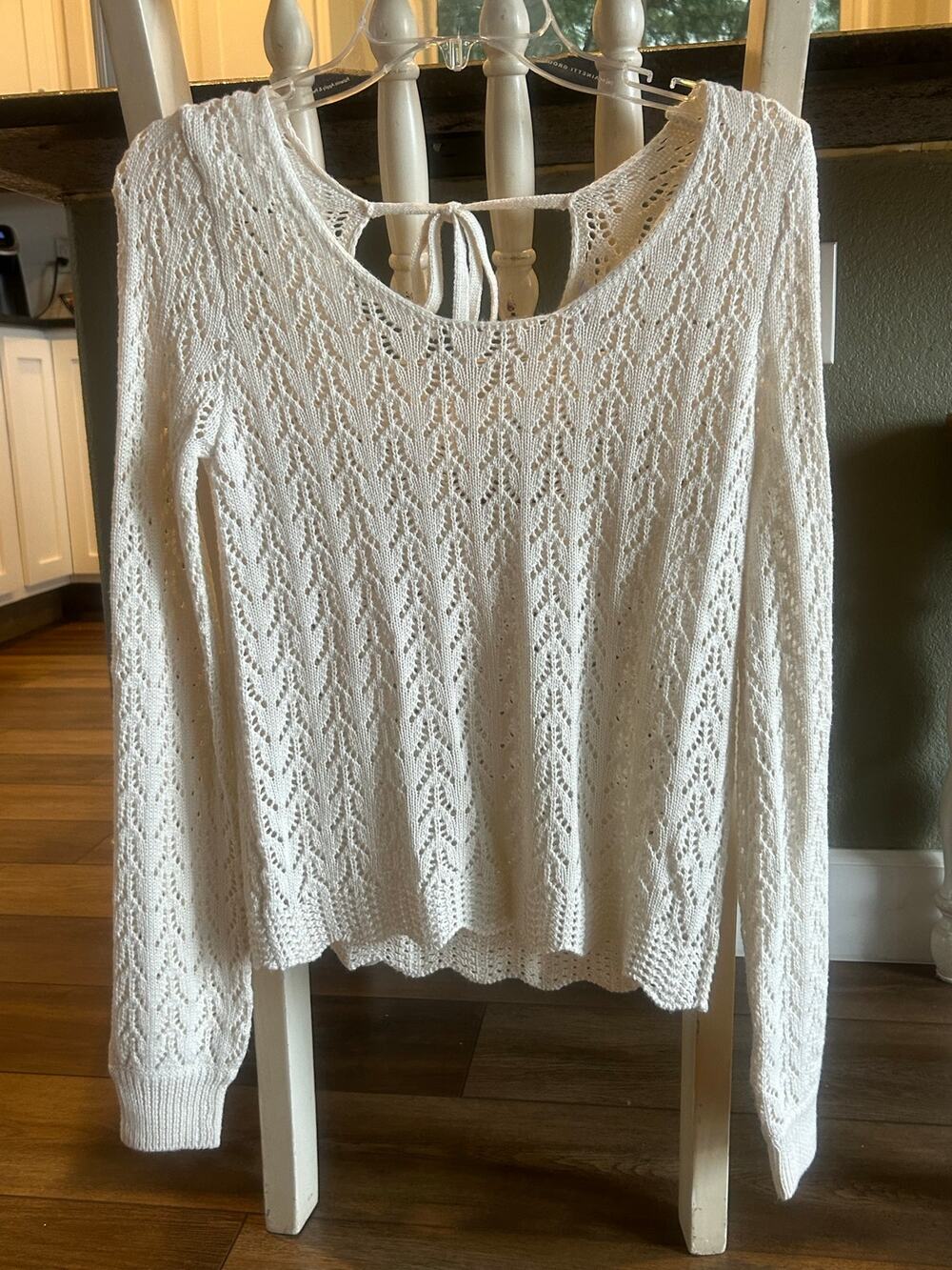Candie’s Cream Crochet Knit Sweater XS Open Back Tie Y2K Boho